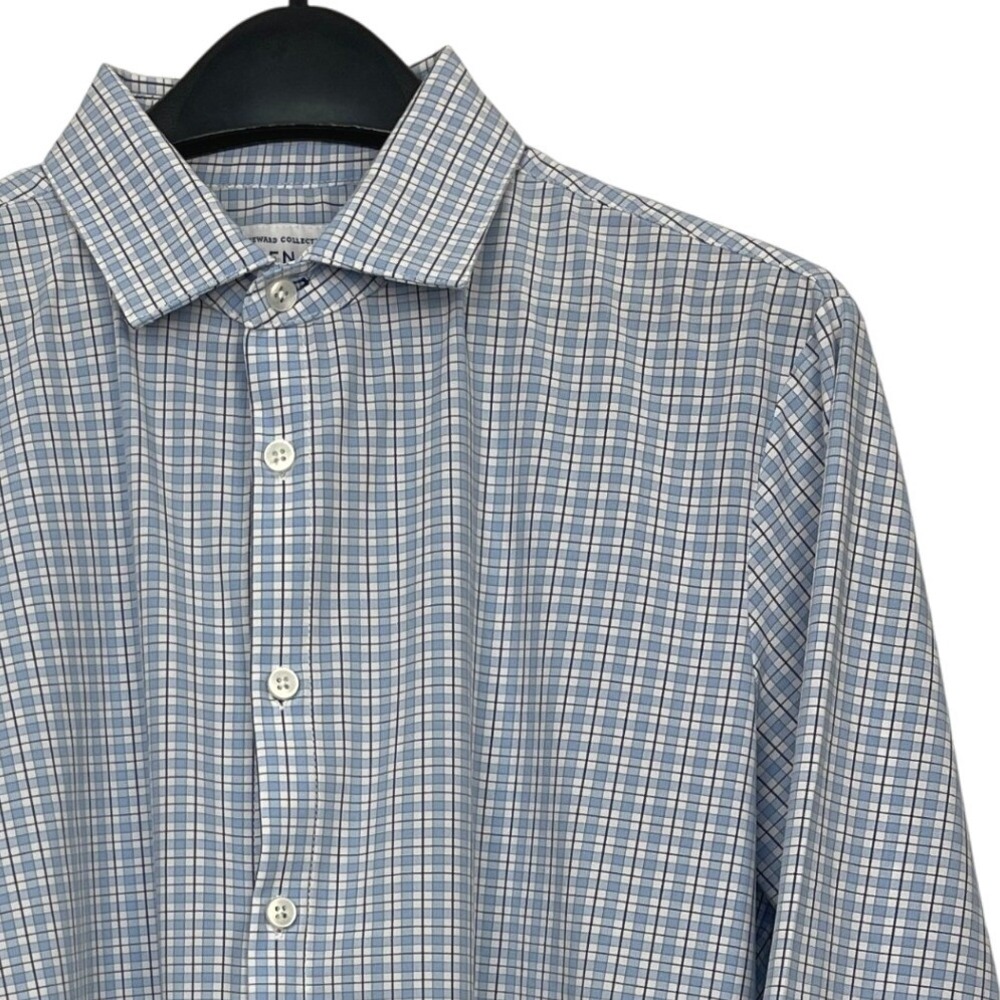 Mizzen+Main Leeward Mens L Trim Fit Performance Stretch Dress Shirt Blue Check